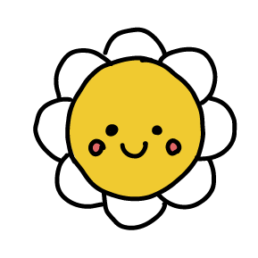 a hand drawn flower icon, with a little smiley face inside the center